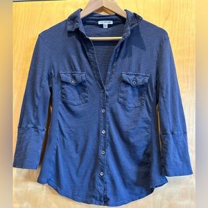 Navy James Perse button up stretch cotton short in size 2 (or medium)